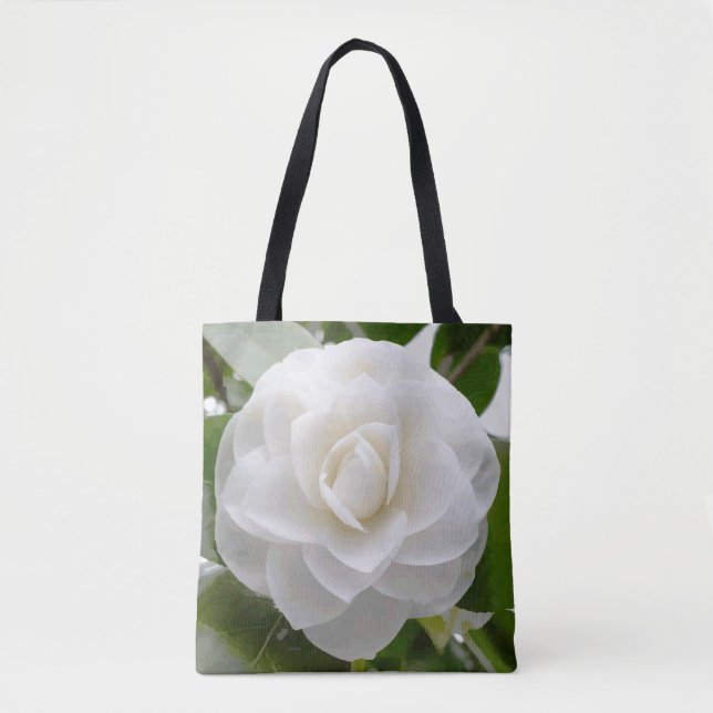 White Camellia Watercolor Fine Floral Tote Bag (Front)