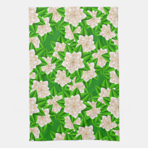 White Camellias and Green Leaves Tea Towel