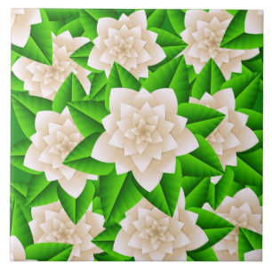 White Camellias and Green Leaves Tile