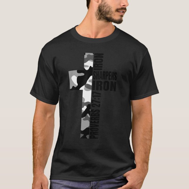 White Camo Iron Sharpens Iron Christian Verse Fami T-Shirt (Front)