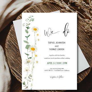 White camomile simple minimialistic wedding invitation