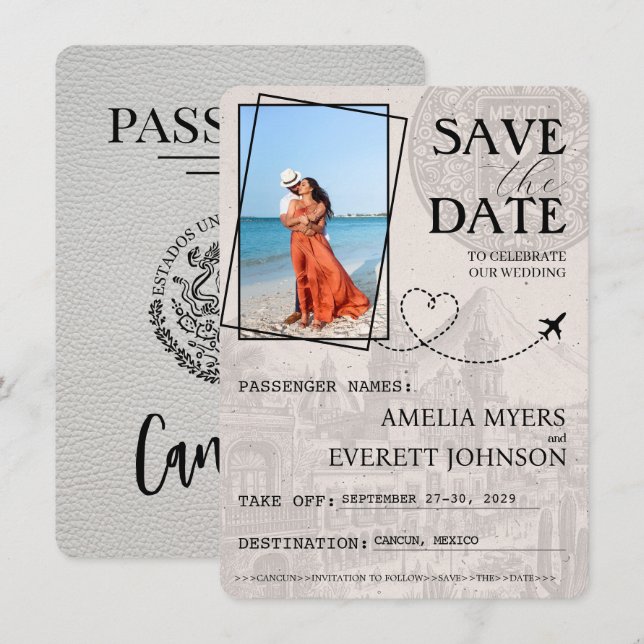 White Cancun Passport Save The Date (Front/Back)