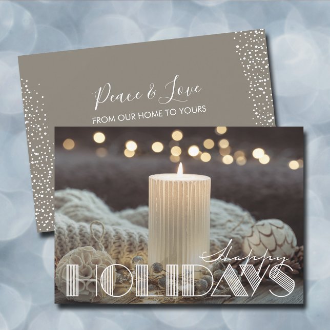 White Candle Cozy Christmas Happy Holiday Card (White candle cozy Happy Holidays flat greeting cards)