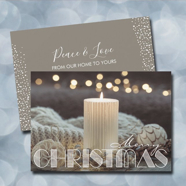 White Candle Cozy Christmas Holiday Card (White candle cozy Merry Christmas holiday flat greeting  cards)