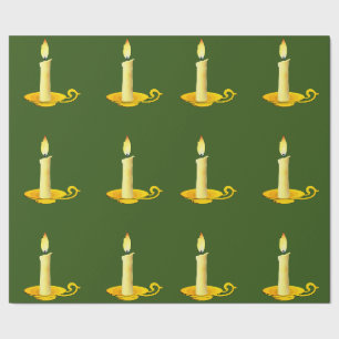 White Candles on Green Wrapping Paper