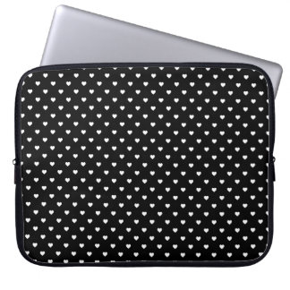 White Candy Polkadot Hearts on Black Laptop Sleeve