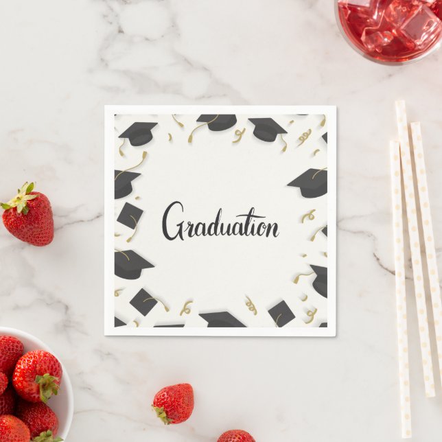 White Cap & Confetti Graduation Napkin (Insitu)