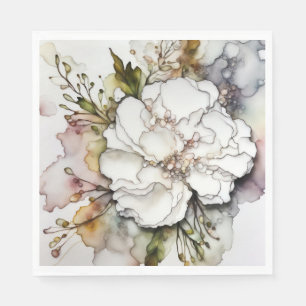 White Carnation Alcohol Ink Abstract Napkin