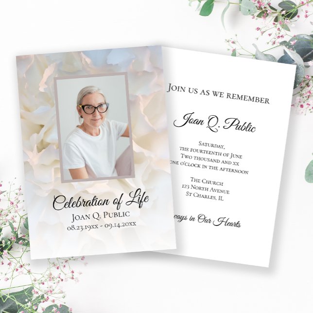 White Carnation Floral Celebration of Life Funeral Invitation (Creator Uploaded)