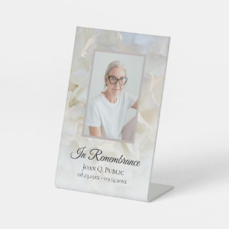 White Carnation Floral Celebration of Life Funeral Pedestal Sign