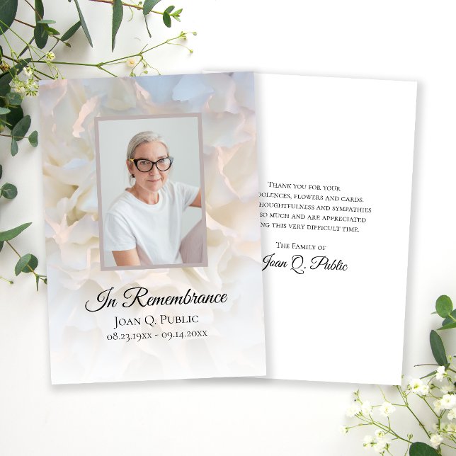White Carnation Floral Funeral Memorial Sympathy Thank You Card (Creator Uploaded)