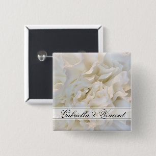 White Carnation Floral Wedding 15 Cm Square Badge