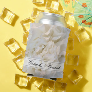 White Carnation Floral Wedding Favour Can Cooler