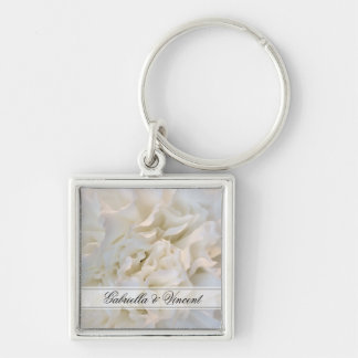 White Carnation Floral Wedding Key Ring