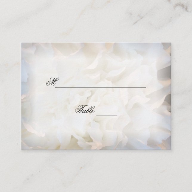 White Carnation Floral Wedding Place Card (Front)