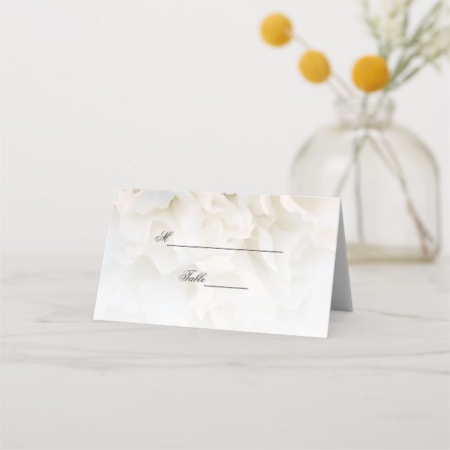 White Carnation Floral Wedding Place Card (Front)