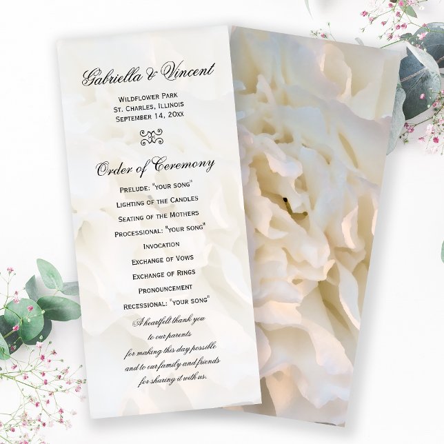 White Carnation Floral Wedding Program Programme (Creator Uploaded)