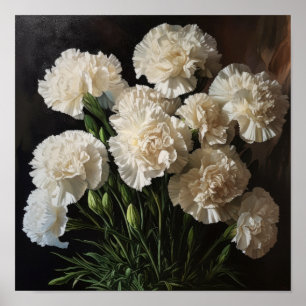 White Carnations Flower Art Print Poster