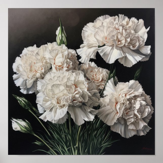 White Carnations Flower Art Print Poster (Front)