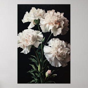 White Carnations Flower Art Print Poster