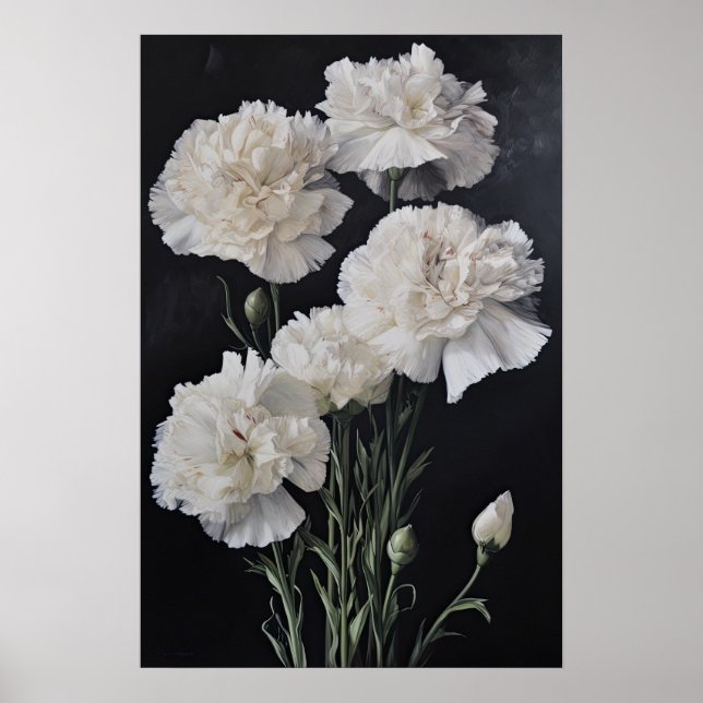 White Carnations Flower Art Print Poster (Front)