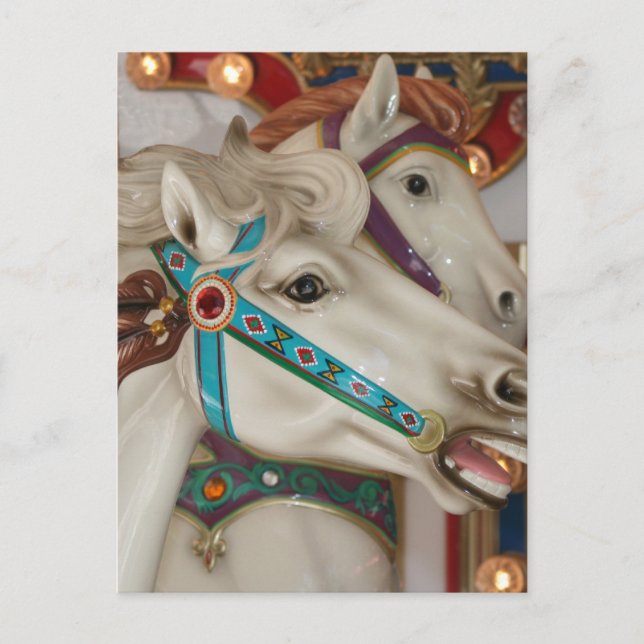 White carousel horse with blue bridle picture postcard (Front)