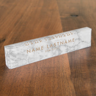 White Carrara Marble Classic Modern Personalised   Nameplate
