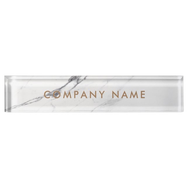 White Carrara Marble Classic Personalized Company  Nameplate (Front)