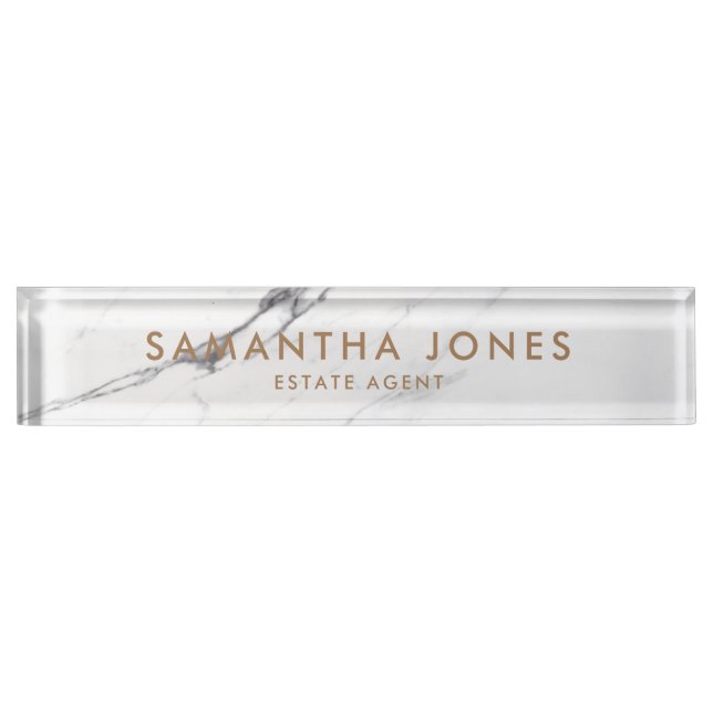 White Carrara Marble Classic Personalized Nameplate (Front)
