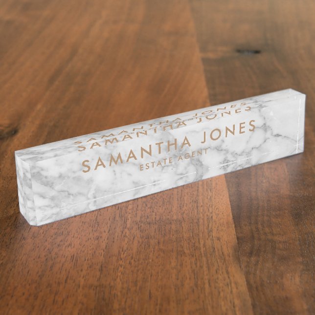 White Carrara Marble Classic Personalized Nameplate (Side)