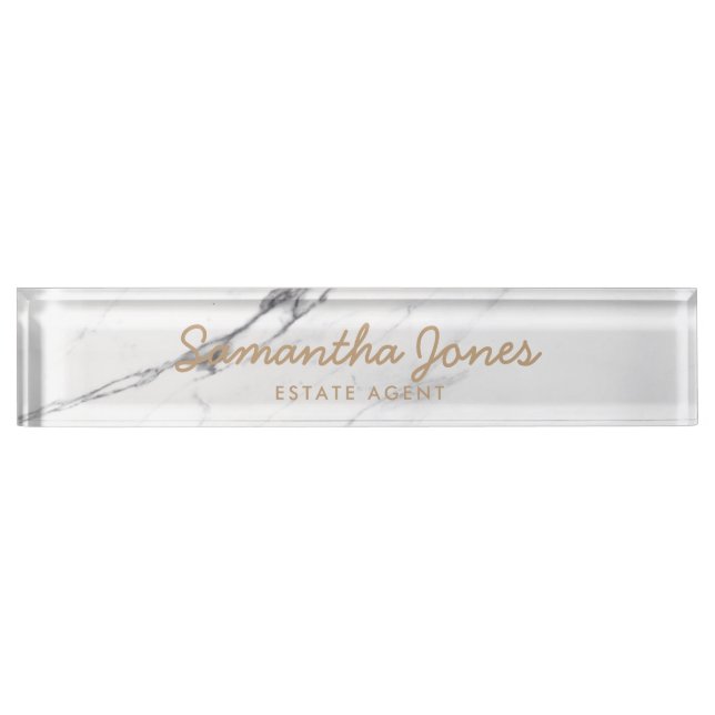 White Carrara Marble Classic Personalized Nameplate (Front)