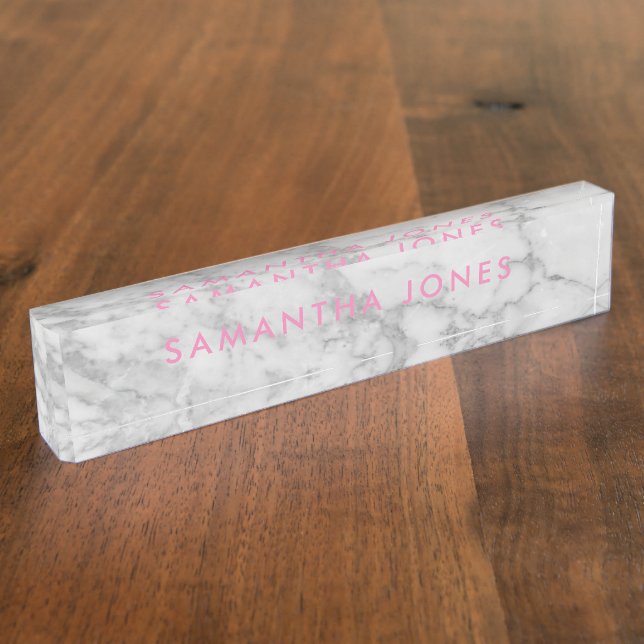 White Carrara Marble Classic Personalized Nameplate (Side)