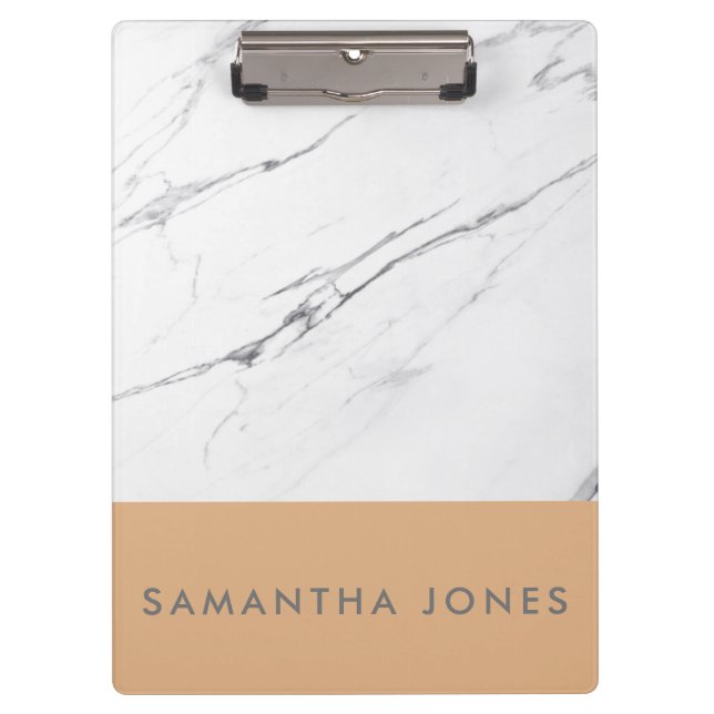 White Carrara Marble Gold Classic Modern Clipboard (Front)