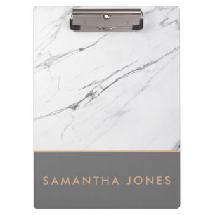 White Carrara Marble Gold Classic Modern Clipboard