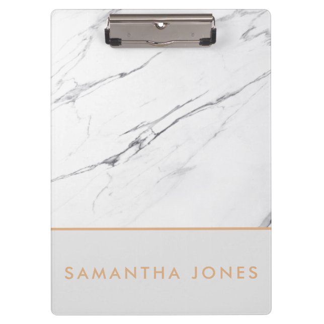 White Carrara Marble Gold Classic Modern Clipboard (Front)