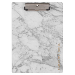 White Carrara Marble Gold Classic Personalised Clipboard