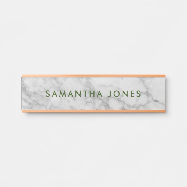White Carrara Marble Gold Classic Personalised Doo Door Sign (Front)
