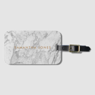 White Carrara Marble Gold Classic Personalised Luggage Tag