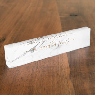 White Carrara Marble Gold Classic Personalised Nameplate