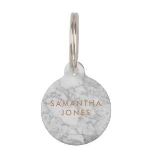 White Carrara Marble Gold Classic Personalised Pet Tag