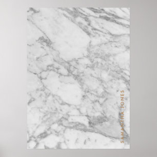 White Carrara Marble Gold Classic Personalised Poster