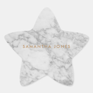 White Carrara Marble Gold Classic Personalised Star Sticker