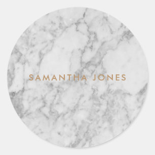 White Carrara Marble Gold Classic Personalized Classic Round Sticker
