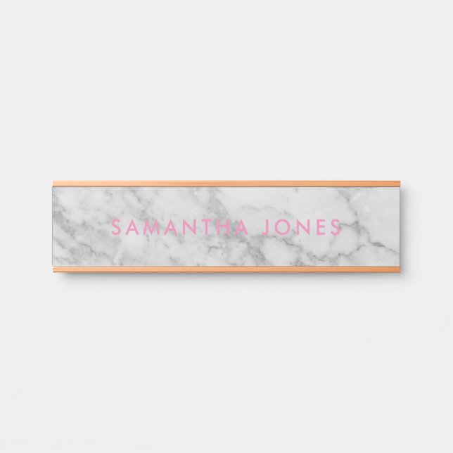 White Carrara Marble Gold Classic Personalized Door Sign (Front)