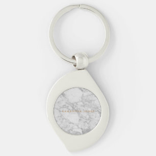 White Carrara Marble Gold Classic Personalized Key Ring