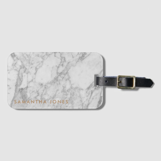 White Carrara Marble Gold Classic Personalized Luggage Tag (Front Horizontal)