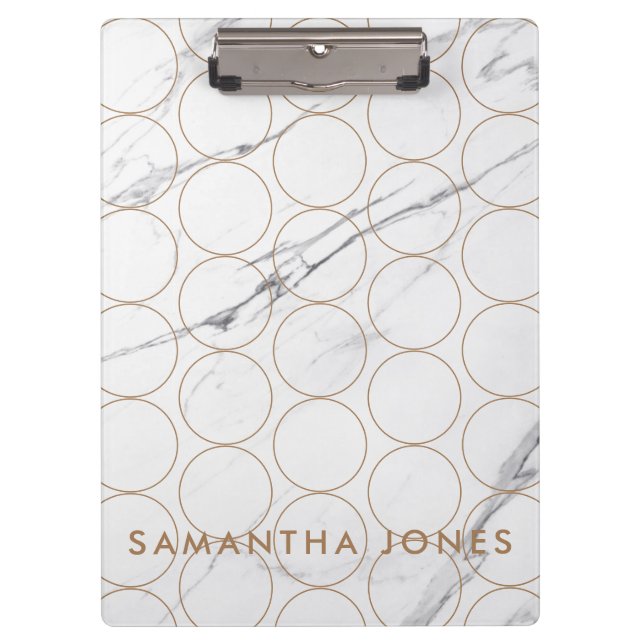 White Carrara Marble Gold Pattern Classic Modern Clipboard (Front)