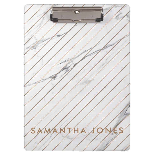 White Carrara Marble Gold Stripe Classic Modern Clipboard (Front)
