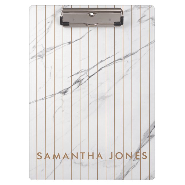 White Carrara Marble Gold Stripe Classic Modern Clipboard (Front)