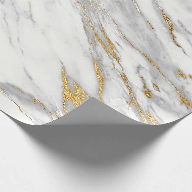 White Carrara Marble Grey Gold Stone Minimal Wrapping Paper (Corner)